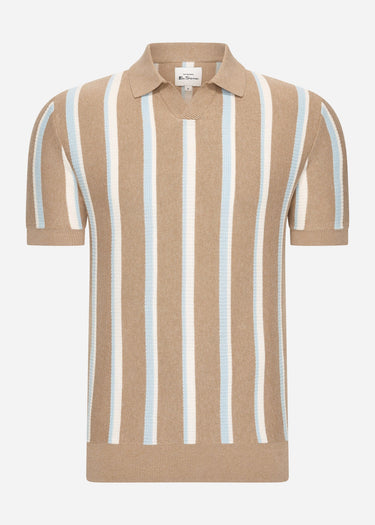 Ben Sherman Polo's  Vertical stripe open neck polo - stone 