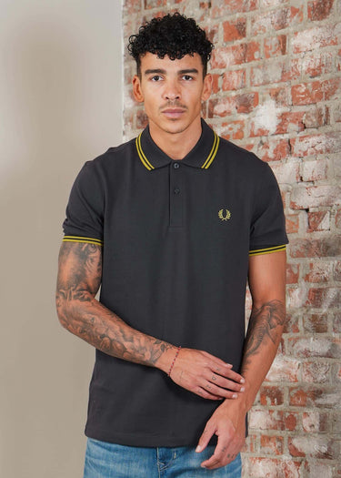 Fred Perry Polo's Twin tipped fred perry shirt - Anchor Grey Tennis Ball Yellow