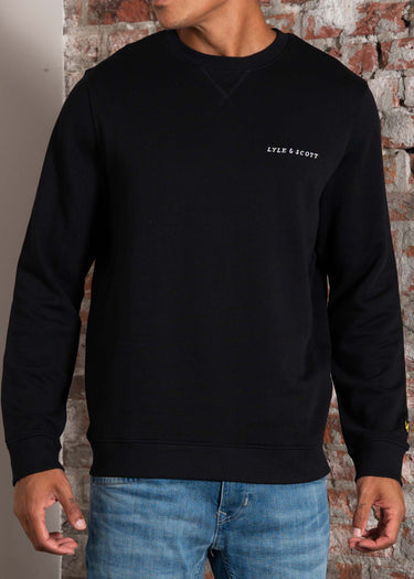 Lyle & Scott Truien Loopback embroidered crew neck sweatshirt - jet black white