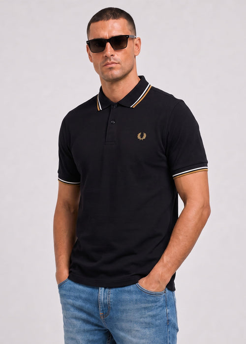 Twin tipped polo - black ecru dark caramel