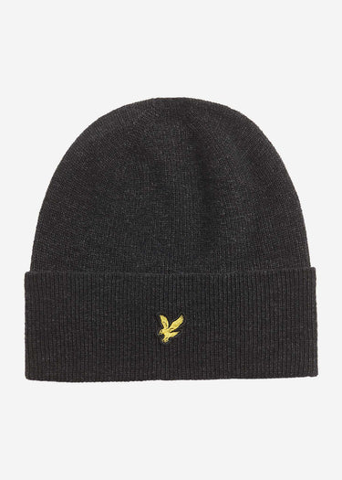 Lyle & Scott Mutsen Lambswool blend ribbed beanie - jet black marl