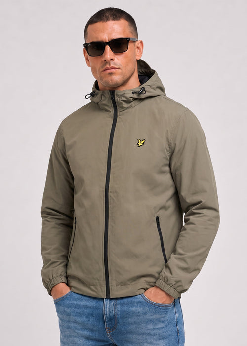 Contrast zip through hooded jacket - khaki ash jet black