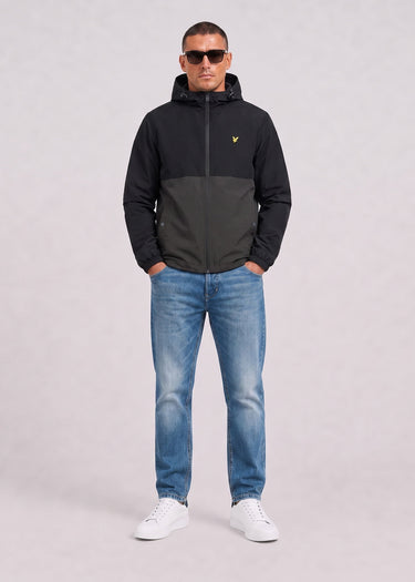 Lyle & Scott Jassen Colour block zip through hooded jacket - jet black gunmetal