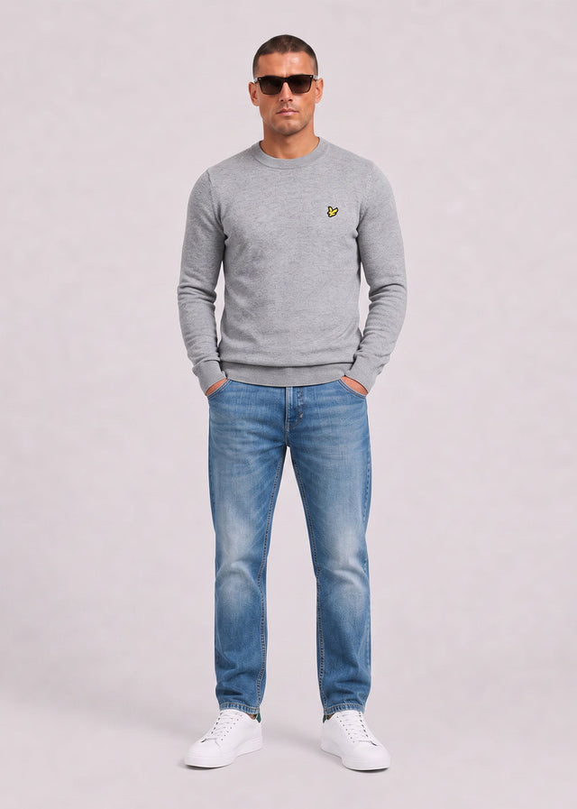 Lyle & Scott Truien Cotton merino crew neck jumper - mid grey marl