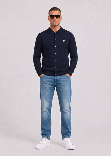Lyle & Scott Overhemden Cotton merino knitted shirt - dark navy