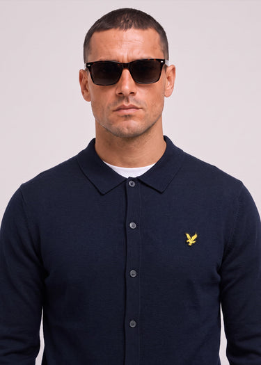 Lyle & Scott Overhemden Cotton merino knitted shirt - dark navy