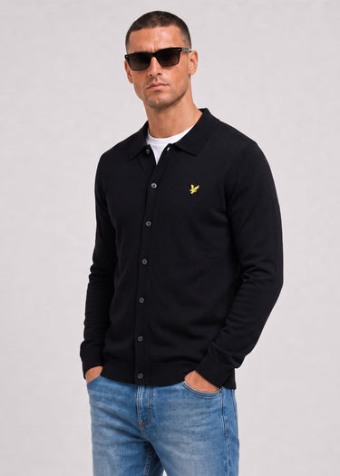 Lyle & Scott Overhemden Cotton merino knitted shirt - jet black