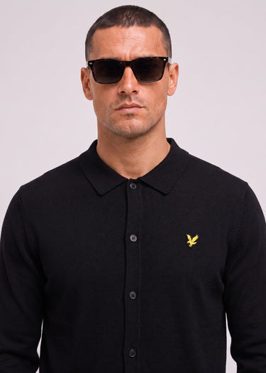 Lyle & Scott Overhemden Cotton merino knitted shirt - jet black