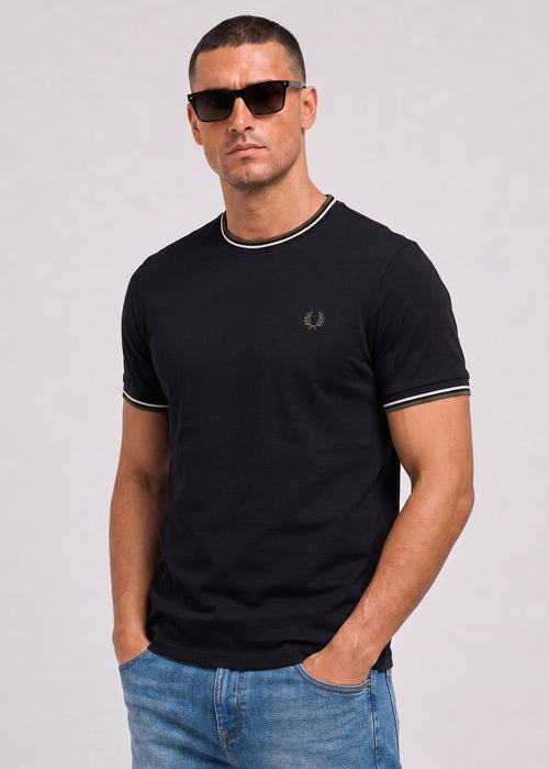Twin tipped t-shirt - black ecru laurel wreath green