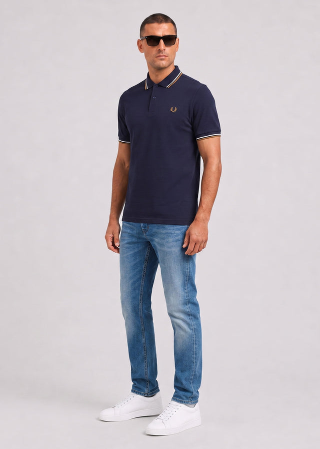 Fred Perry Polo's Twin tipped polo - twilight navy snow white dark caramel