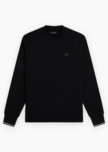 Fred Perry Truien Crew neck sweatshirt - black ecru laurel wreath green
