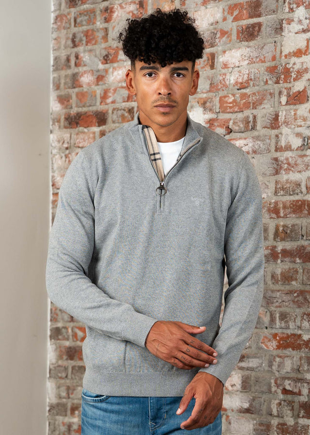 Barbour Truien Cotton half zip knitted jumper - grey marl