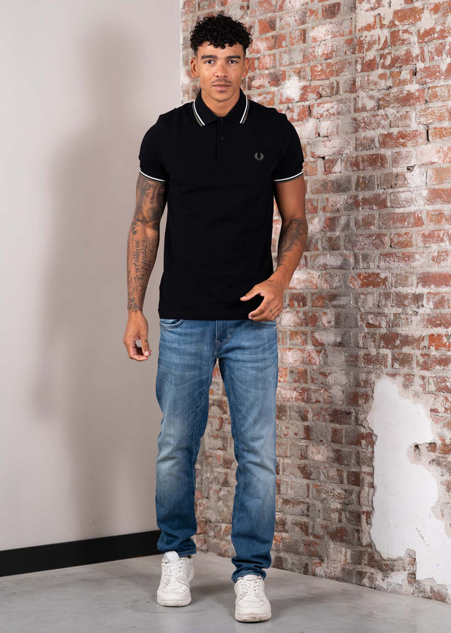 Fred Perry Polo's Twin tipped fred perry shirt - black ecru laurel wreath green