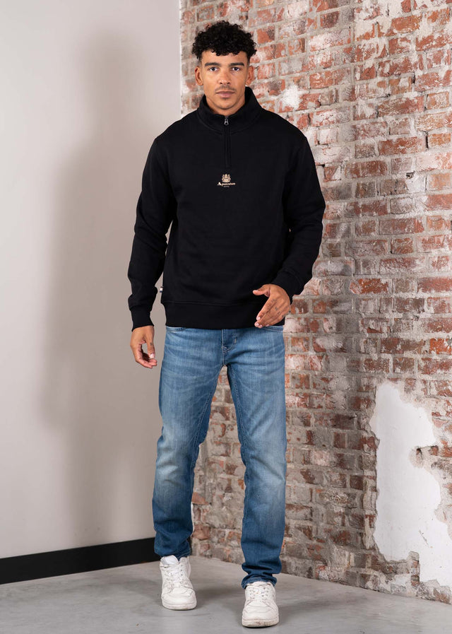 Aquascutum Truien Centered logo quarter zip fleece - black