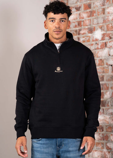 Aquascutum Truien Centered logo quarter zip fleece - black