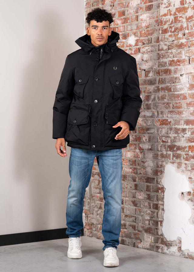 Fred Perry Jassen Patch pocket puffer jacket - black