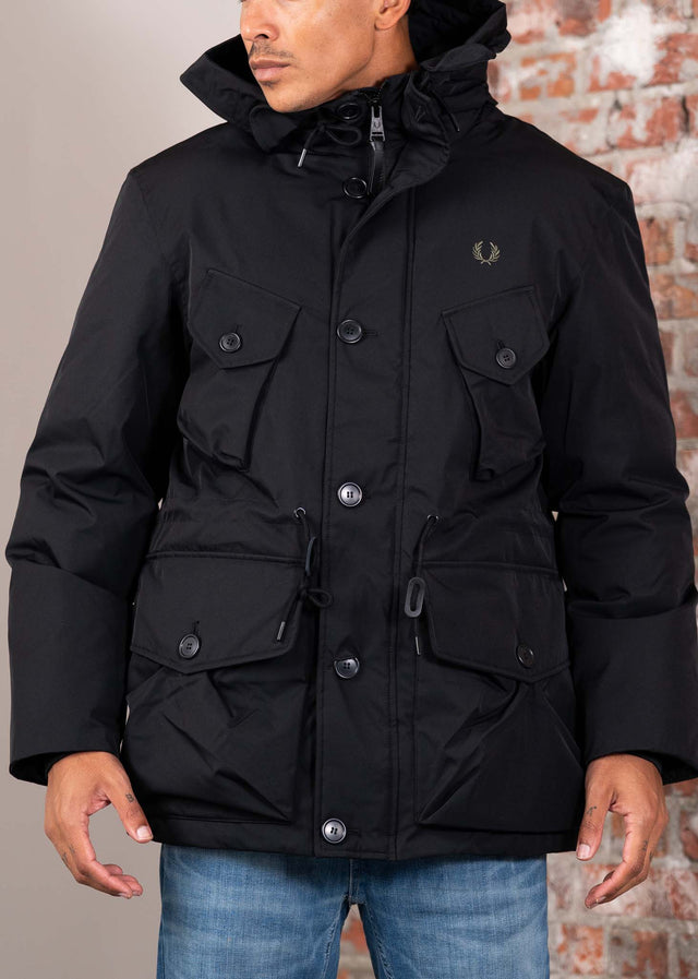Fred Perry Jassen Patch pocket puffer jacket - black