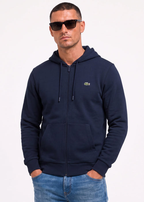 Fleece zipped front hoodie - navy blue