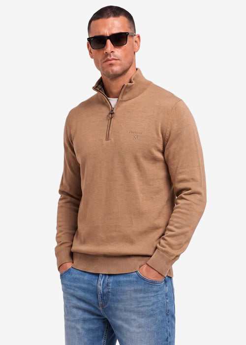 Barbour cotton half zip knitted jumper - sandstone