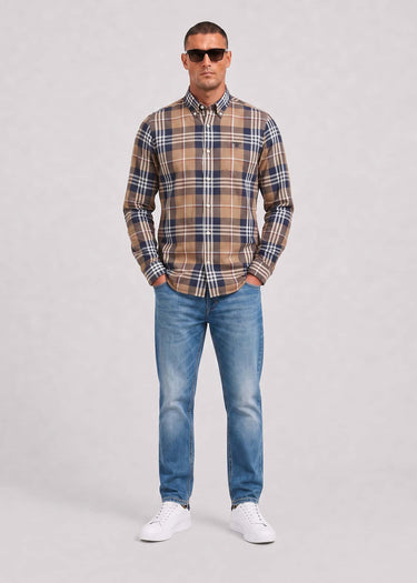Barbour Overhemden Barbour edger tailored checked shirt - stone