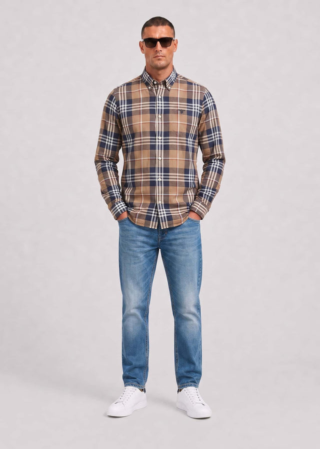 Barbour Overhemden Barbour edger tailored checked shirt - stone