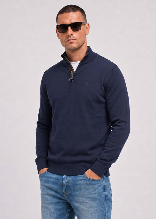 Cotton half zip knitted jumper - navy
