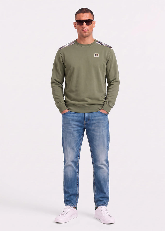 Aquascutum Truien Check shoulder crewneck fleece - army green