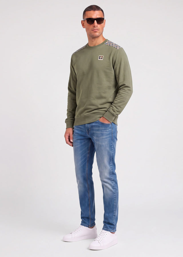 Aquascutum Truien Check shoulder crewneck fleece - army green
