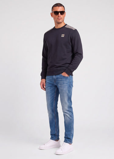 Aquascutum Truien Check shoulder crewneck fleece - black