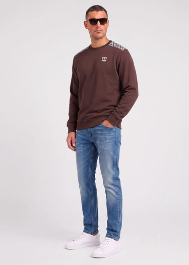 Aquascutum Truien Check shoulder crewneck fleece - chocolate