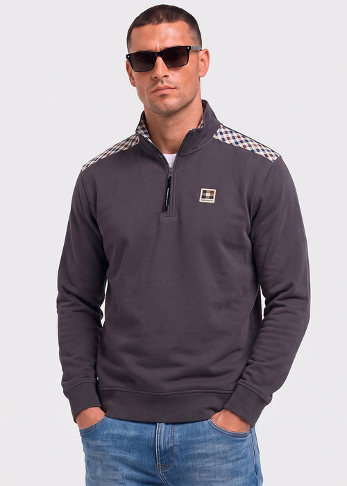 Check shoulder quarter zip fleece - black