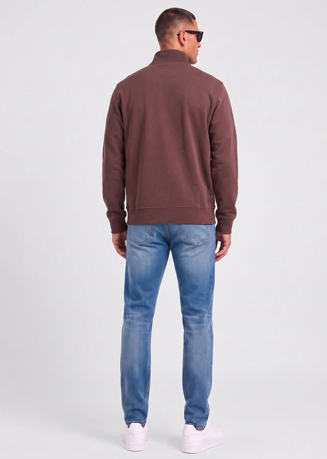 Aquascutum Truien Check shoulder quarter zip fleece - chocolate