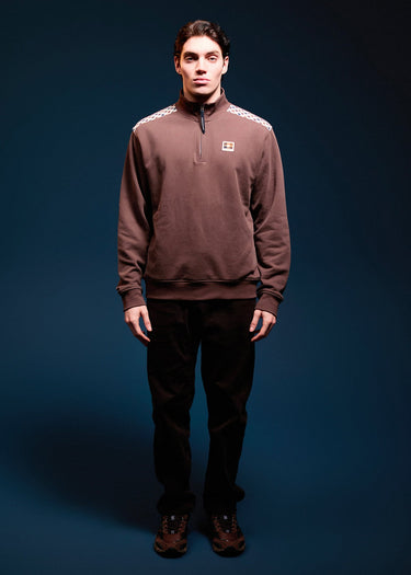 Aquascutum Truien Check shoulder quarter zip fleece - chocolate