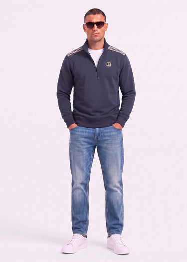 Aquascutum Truien Check shoulder quarter zip fleece - navy