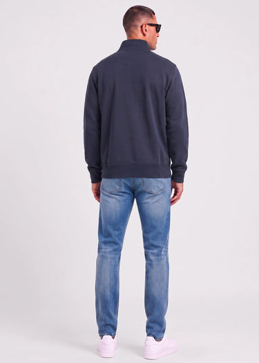 Aquascutum Truien Check shoulder quarter zip fleece - navy
