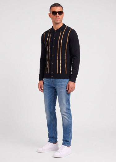 Ben Sherman Longsleeve Polo's Ls placed geo polo - black
