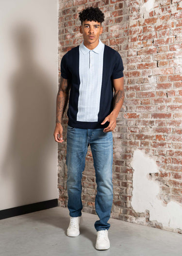Ben Sherman Polo's Textured block stripe polo - dark navy