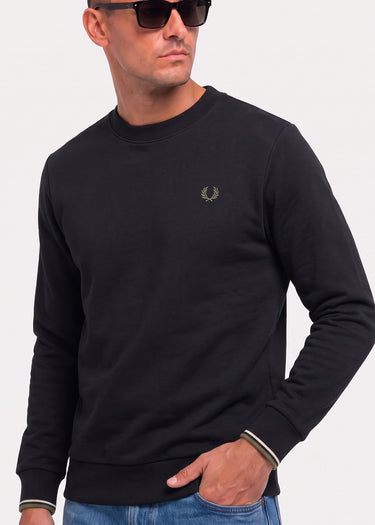 Fred Perry Truien Crew neck sweatshirt - black ecru laurel wreath green