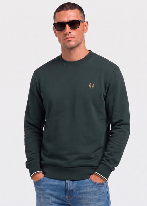 Crew neck sweatshirt - night green dusky blue dark caramel