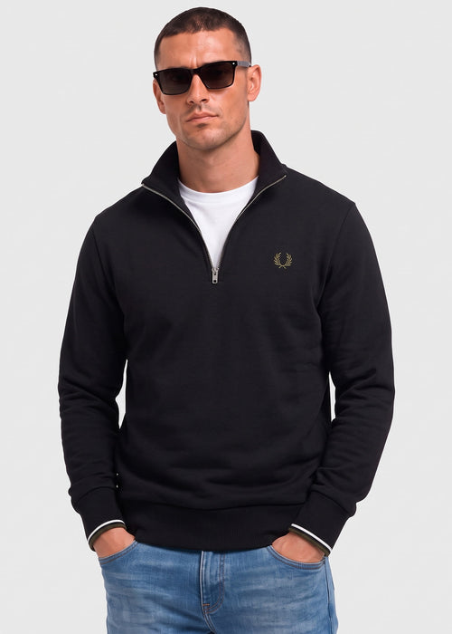 Half zip sweatshirt - black ecru laurel wreath green