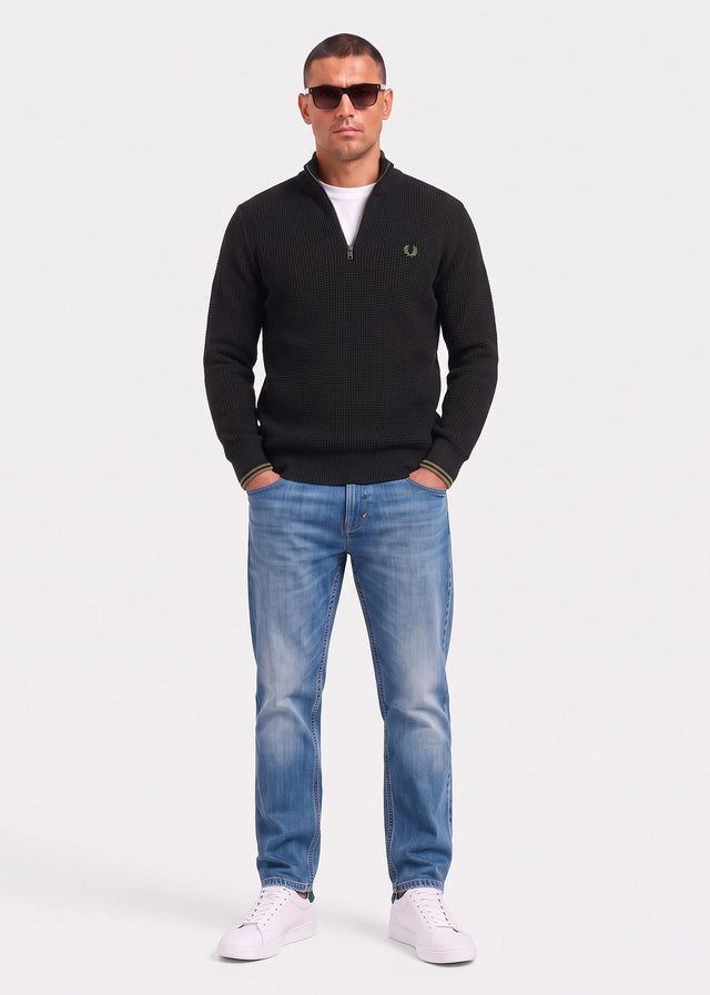 Fred Perry Truien Waffle stitch half zip jumper - black
