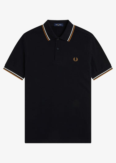 Fred Perry Polo's Twin tipped polo - black ecru dark caramel
