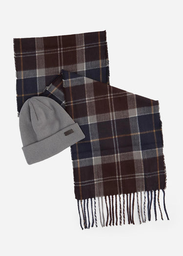 Barbour Sjaals Swinton beanie and Galingale scarf gift set - midnight oak