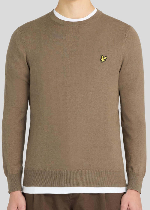 Cotton merino crew neck jumper - khaki ash