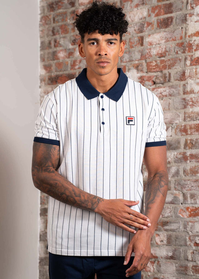 Fila Polo's Linter striped polo shirt - bright white black iris striped