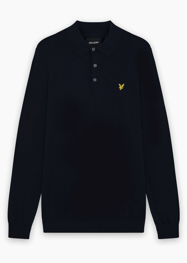 Lyle & Scott Longsleeve Polo's Cotton merino long sleeve knitted polo - dark navy