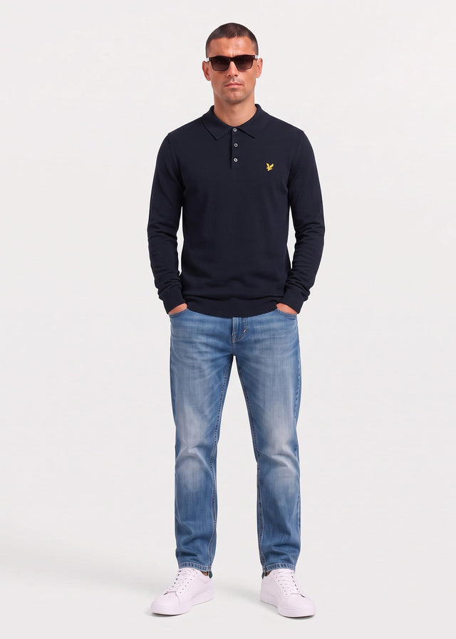 Lyle & Scott Longsleeve Polo's Cotton merino long sleeve knitted polo - dark navy