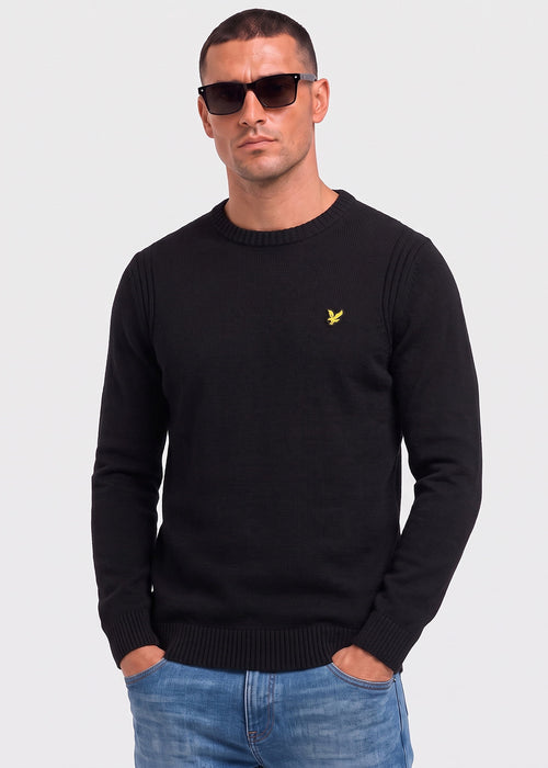 Rib insert crew neck jumper - jet black