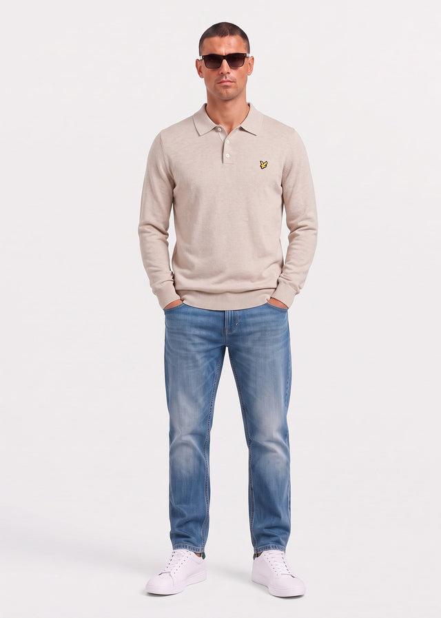 Lyle & Scott Longsleeve Polo's Cotton merino long sleeve knitted polo - cove