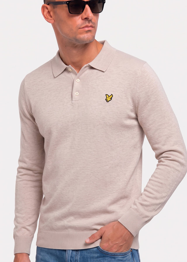 Lyle & Scott Longsleeve Polo's Cotton merino long sleeve knitted polo - cove
